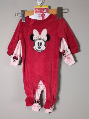 NWT Disney 2-pack Baby Fleece Minnie Mouse Footed Zip Sleepers Size 6 Months